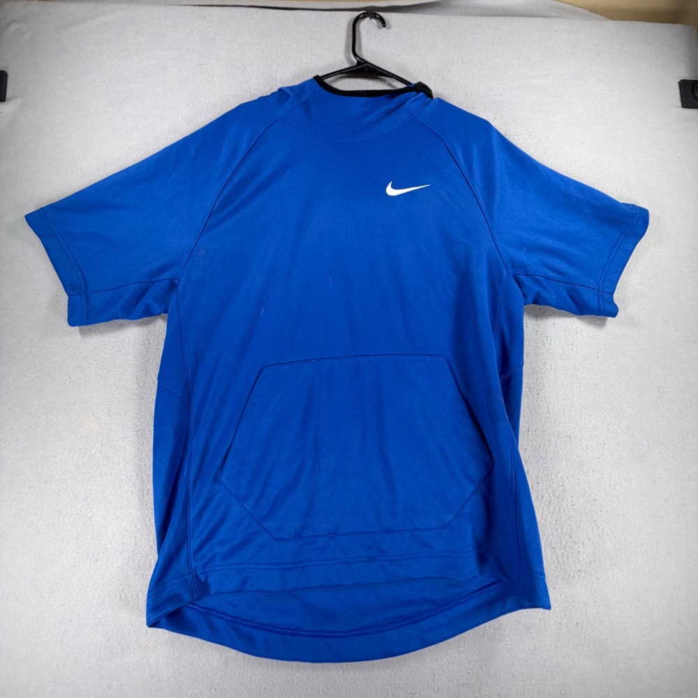 Nike Men's Large Blue Dri-FIT Short Sleeve Hoodie Pullover Kangaroo Pocket Shirt